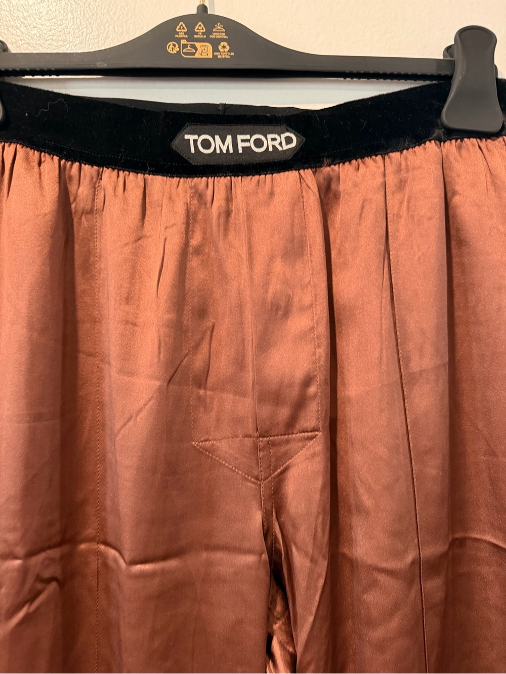 Tom Ford Brown Satin Elastic-Waist Pants - Picture 3 of 7